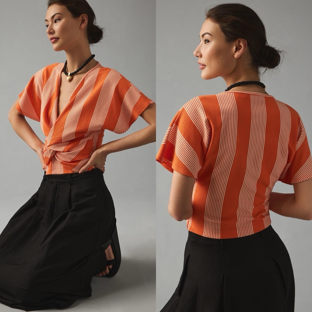 Anthropologie Bishop + Young Twist-Front Top In Orange